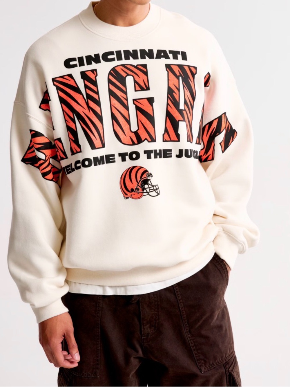 NWT Abercrombie & Fitch Cincinnati Bengals Stitched Crew Sweatshirt men’s large